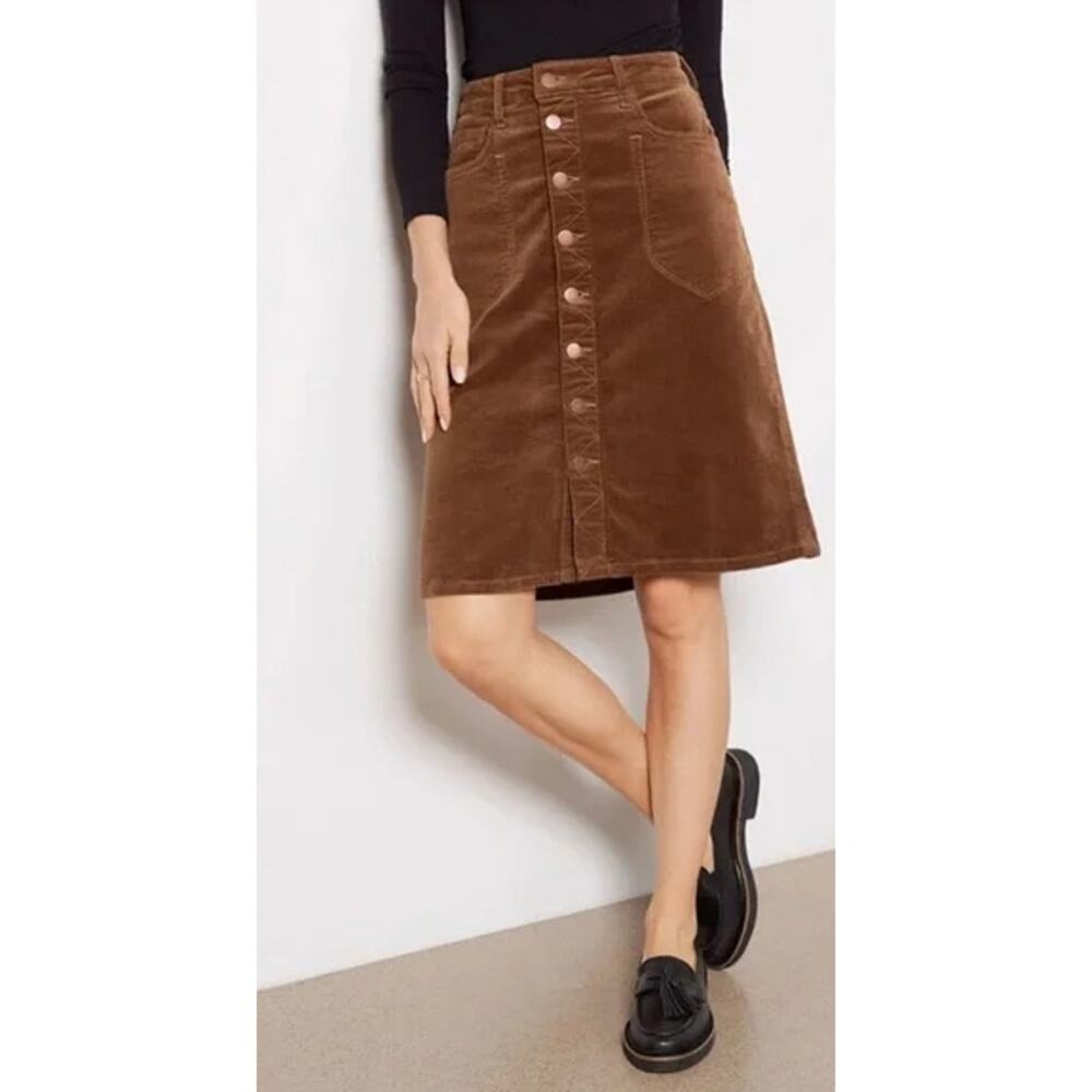 Kut from the Kloth Corduroy Button Front Skirt Brown Knee Length Women's 0 - Picture 9 of 9